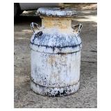 Small white vintage metal milk can