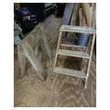 Small single wooden saw horse and step stool
