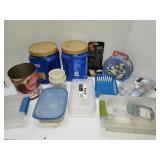 Various containers, raggedy ann lunch pale and