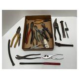 Various pliers and other hand tools with metal
