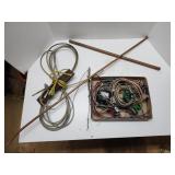 Two copper pipes, steel cable and old copper
