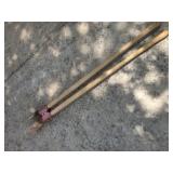 Post hole digger with wooden handle
