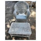 vintage wicker armchair and matching ottoman set