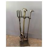 Duck Head Antique Brass Fireplace Tools
