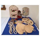 Handmade items, woven doll, fans, letter holder