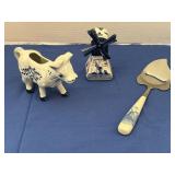 Vintage Delft Blue ceramic cow creamer, windmill