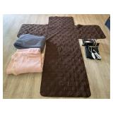 Brown quilted slipcover, heating pad and 2