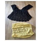 Vintage, homemade, Black crochet Shaw & yellow
