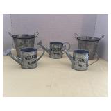 Set of 5 Tin Planters.  Vintage Look. Cute!