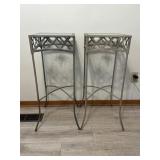 Pair of metal plant stands, has glass top.