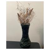 Vintage emerald green, crinkle glass vase with