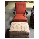 Vintage Upholstered Rocker with Wooden Carved