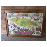 Jamaica Map with Solid Oak Frame. 33.5' x 24'