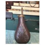 Vintage Patriotic Black Powder Flask with Musket