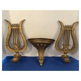 Pair of MCM wall harp sconces and wall planter