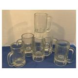 Six heavy weight vintage glass mugs.  Jelly jar