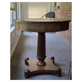 Round Oak Table with Center Inlay.  Ribbed