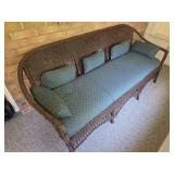 Vintage Brown Wicker Sofa with seat cushions and