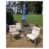 Patio Table, Umbrella, four chairs with 3 sets of