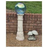 Concrete Mushrooms, Gazing Ball with Stand. Stand