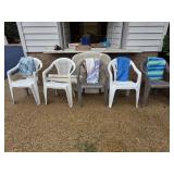 Five Plastic Chairs, Plastic Table and Colorful