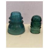 Two Vintage Aqua Electrical Insulators.  Large