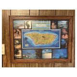 Framed vintage illustrated dive map, and tourist