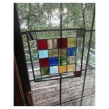 handcrafted geometric checkerboard stained glass