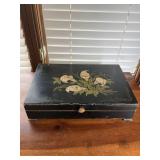 Large Vintage Hand Painted Flowers Art Deco