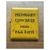 Vintage metal advertising Piedmont concrete clip