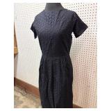vintage hand made 1960s black cotton eyelet