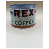 VINTAGE REX COFFEE TIN CAN COOL GRAPHICS. O lid