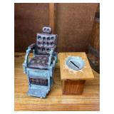 Vintage resin barbershop chair and wooden blade