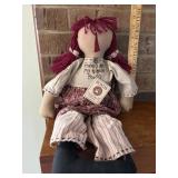 Boyds Bears Raggedy Ann Style Cloth Doll Red Yarn