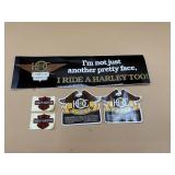 Vintage Harley Davidson bumper stickers and patch