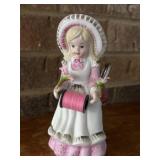 Vintage Porcelain Girl Figurine Sewing Thread
