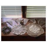 Primitive decor doilies wood spools wire mini