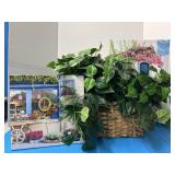 Large basket with greenery along with with two