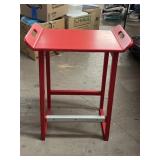 Red wooden barstool. 19x10.5x26