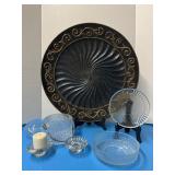 Large decorative charger plate with glass bowl,
