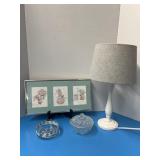 Ruth Moorehead framed art, lamp & trinket  bowl