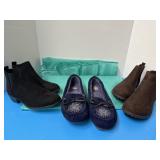 Over the door, shoe hanger. Two suede booties,