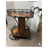 Vintage wrought iron and wood two tier serving