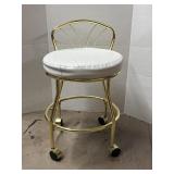 Flare back cushion, vanity, rolling chair, has