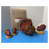 Turkey lot, tablecloth, salt/pepper shakers,