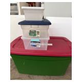 Three Storage Boxes in a Green Large Tote