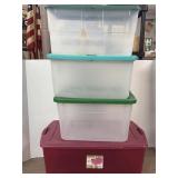 Four Large Totes Burgandy with lids