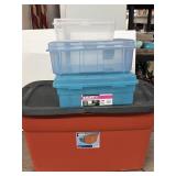 Three Storage Boxes in a Large Orange Tote