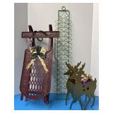 Metal Christmas decor, sleigh, deer & card  stand