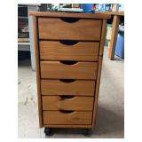 Six drawer wood roll cart, 26ï¿½T 13.5ï¿½W 15.5ï¿½D